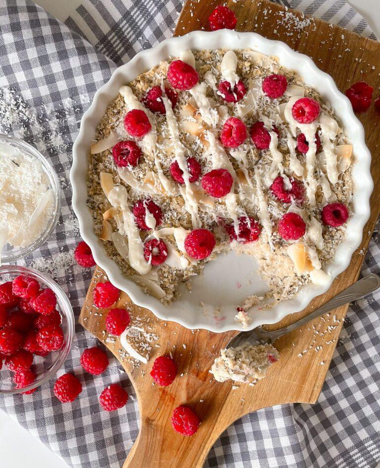 muesli, oatmeal, raspberries